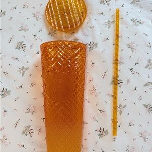 Starbucks Amber Textured Diamond Tumbler with Matching Lid and Straw